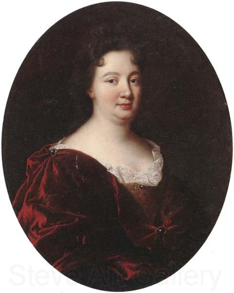 unknow artist Portrait of a landy,said to be marie de pontchartrin,half length,wearing a red velvet mantle over a gold braided dress and lace shirt